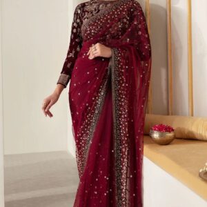 Red Soft Net Saree